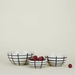 Porcelain Bowl - Black + White Grid