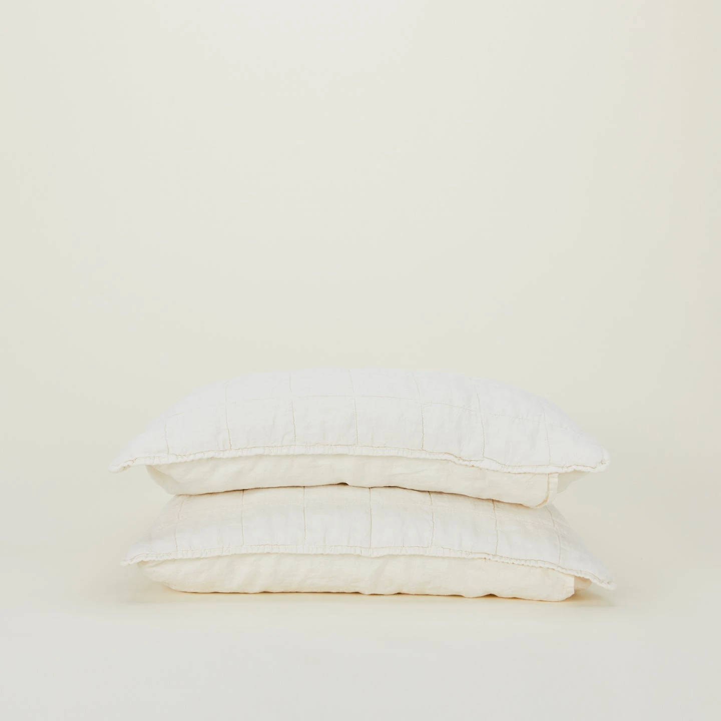 Simple Linen Quilted Shams, Set Of 2 - Ivory