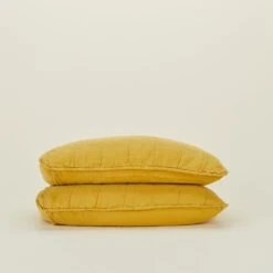Simple Linen Quilted Shams, Set Of 2 - Mustard