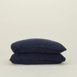 Simple Linen Quilted Shams, Set Of 2 - Navy