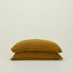 Simple Linen Quilted Shams, Set Of 2 - Bronze