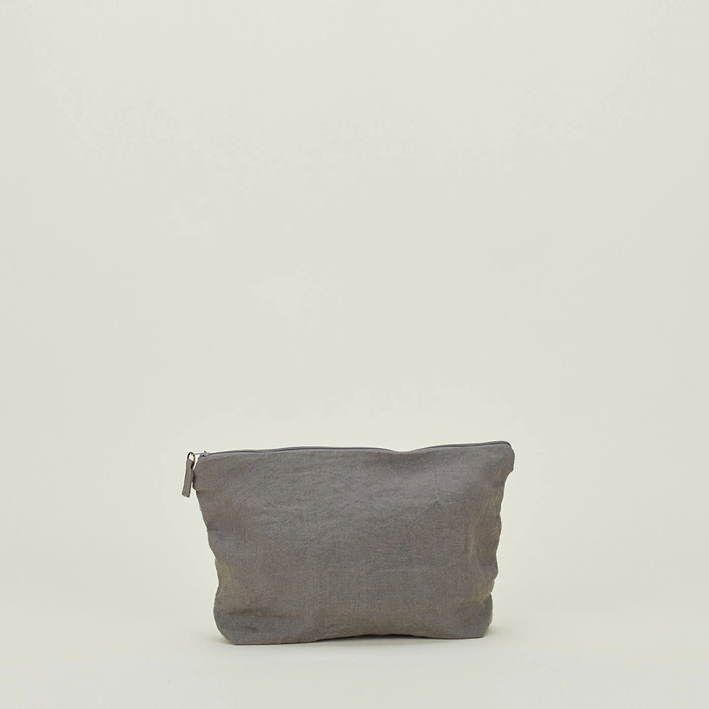 Simple Linen Zipper Pouch - Dark Grey - Image 3
