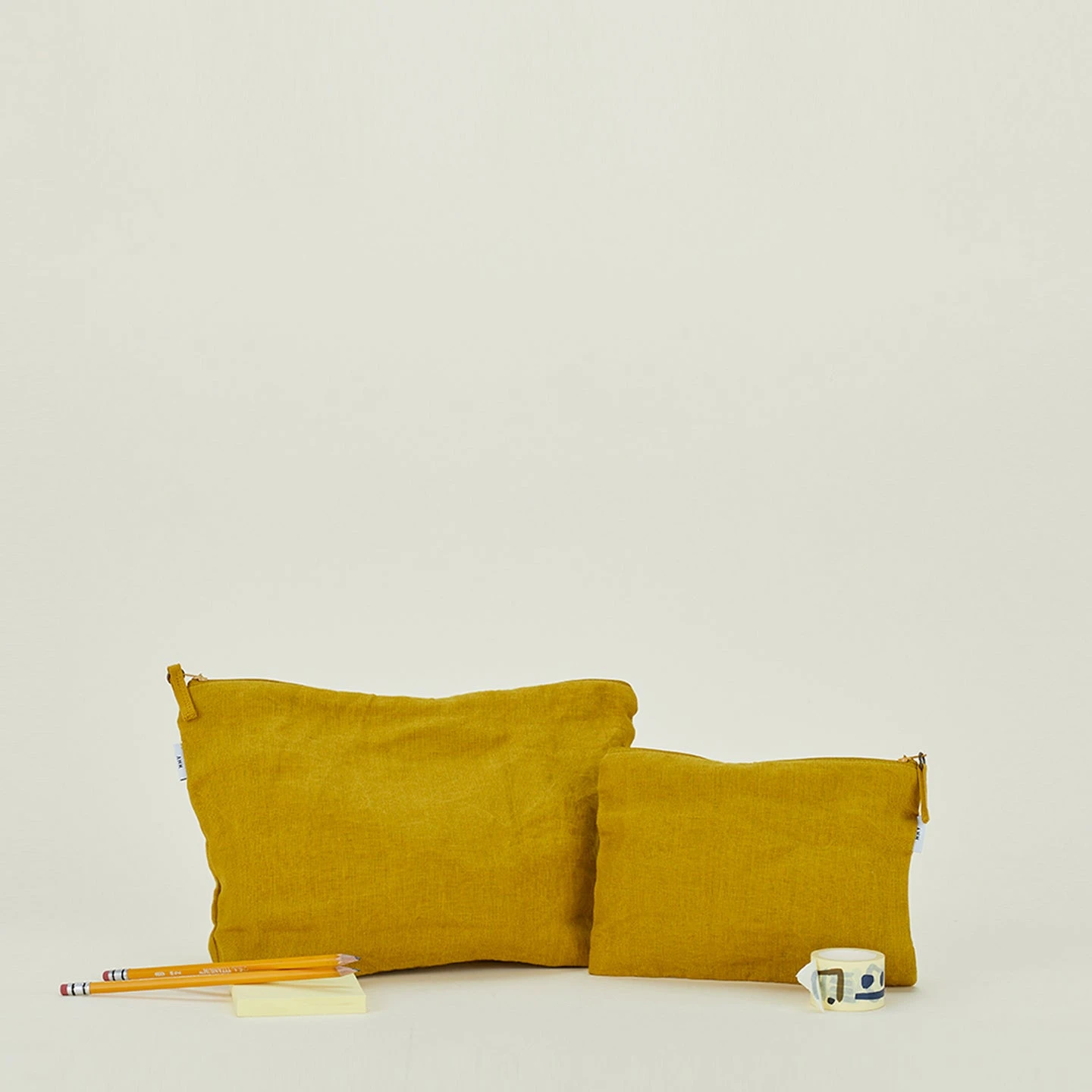Simple Linen Zipper Pouch - Mustard - Image 2