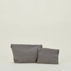 Simple Linen Zipper Pouch - Dark Grey