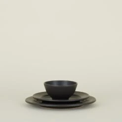 Stoneware Dinnerware, 3 Piece Set - Black